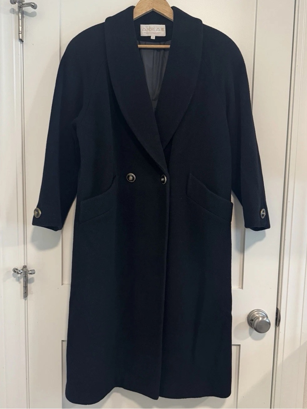 Andrea II VTG Black Wool Full-length Trench Coat Long Jacket Women's Size 8 USA
